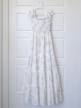 Rare Editions White Maxi Dress with Light Blue Floral Print